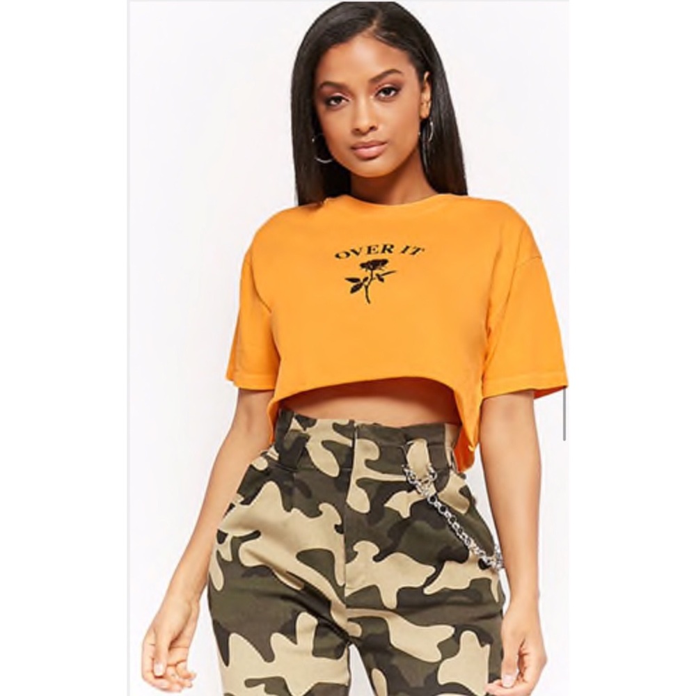 Over It Graphic Cropped Tee - Orange/Black